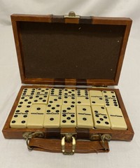 Double Six Dominoes Original Box in Lined Case with Clasp 7.5 x 5.5″