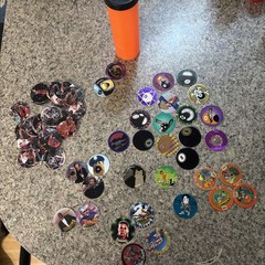 Vintage Pogs Lot Various 1990s Power Rangers, chuck norris Micheal Jordan Tube
