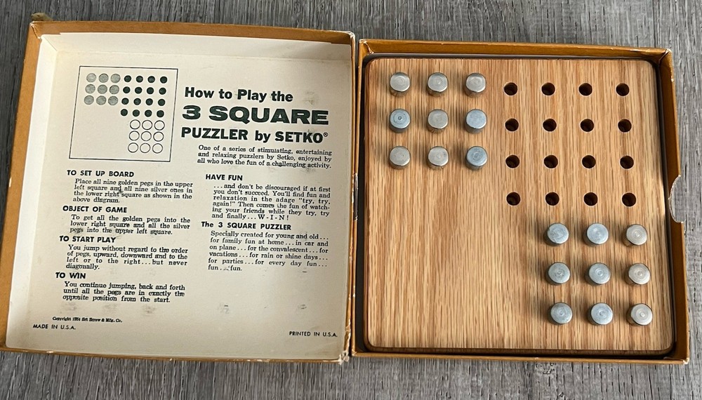 Vintage Wooden Game 3 Square Puzzler By Hoyle Games