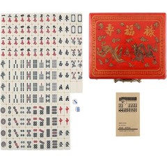 Vintage Chinese Mahjong Set Traditional 144 Tiles Mah-Jong Game Set Case Box