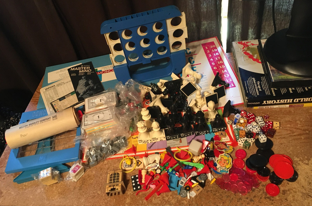 LOT OF BOARD GAME PIECES MONOPOLY CHICAGO IN A BOX CAREERS LOTS OF SILVER PIECES
