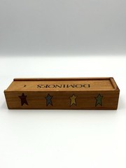 vintage 1998 domino set with wooden box black with multicolored stars