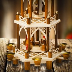 German Christmas Decoration Pyramid – 21 Inches – Wood Nativity Scene Natural