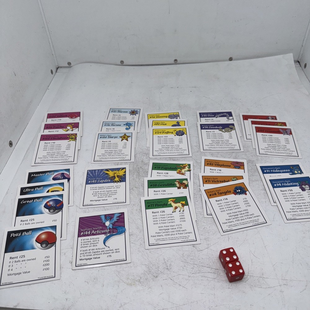 (28) 1999 Pokémon Monopoly Collector’s Edition PROPERTY DEED CARDS Replacement