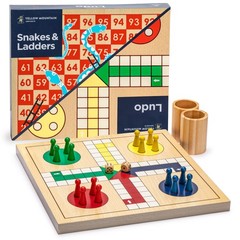 2-in-1 Reversible Wooden Snakes and Ladders, Ludo Game Set – 11.3″