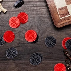 24 Pcs Wooden Checkers Pieces with Stackable in Drawstring Storage Pouch