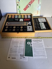 Deluxe Solid Wood Cabinet Monopoly + Clue + 6 Classic Games Chess Checkers Cards