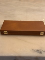 Vintage Mid-Century Solid Brass Double Six Dominoes Set(28) in FauxLeather Case
