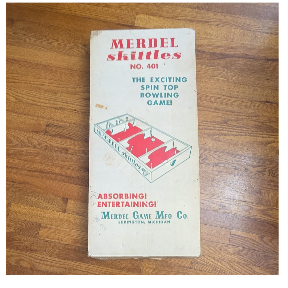 Vintage Merdel Game Skittles No 401 Excellent, Complete, Original box, spin top