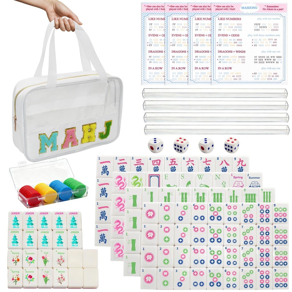 American Mahjong Game Set,Mahjong Set,Complete Tile Small, Multicolor