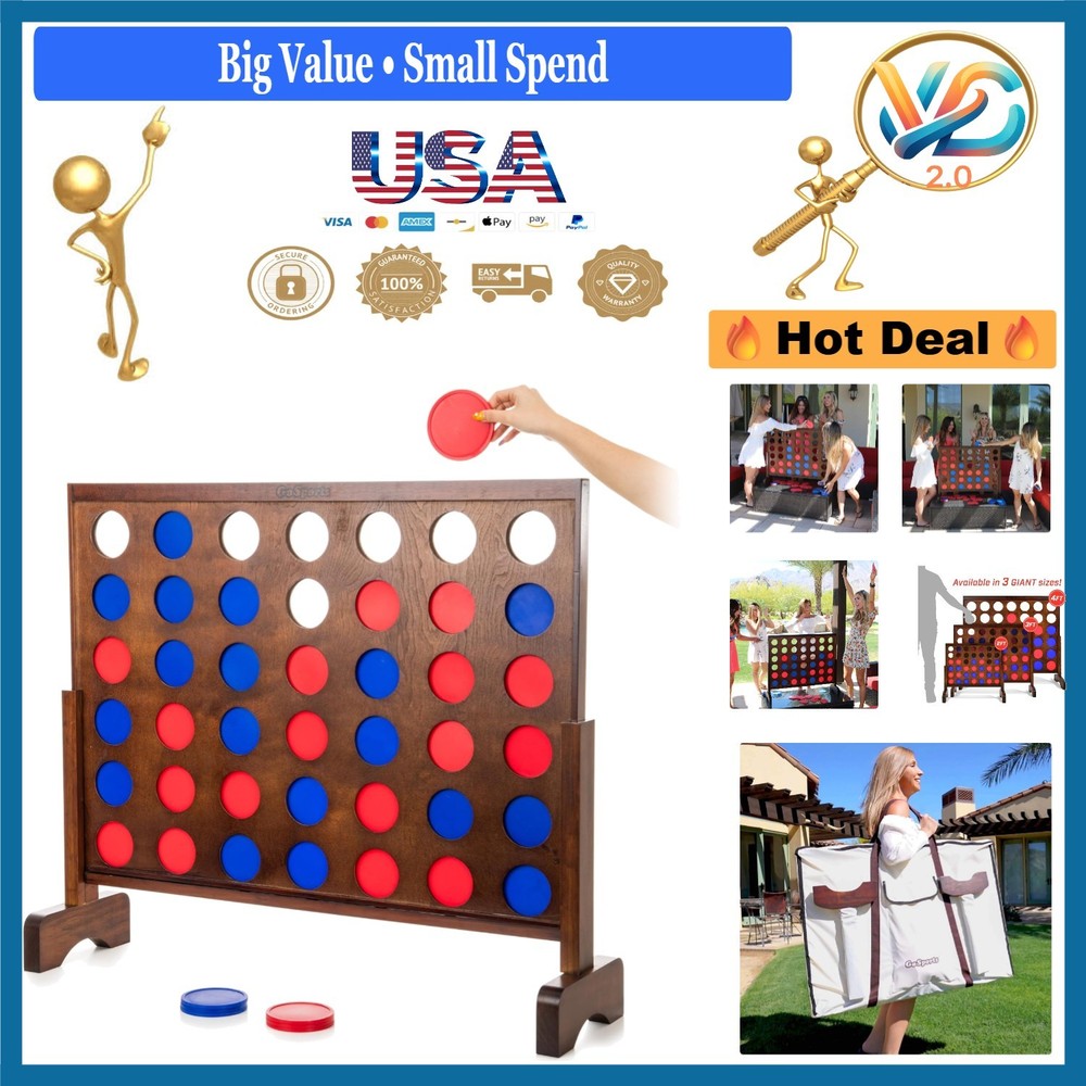 Gosports 3ft Wooden Giant Connect 4 Game with Coins Carry Case Indoor Outdoor