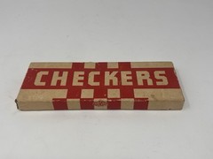 Vintage HaL-Sam Wood Checkers In Original Box Black & Red Wooden Halsam USA