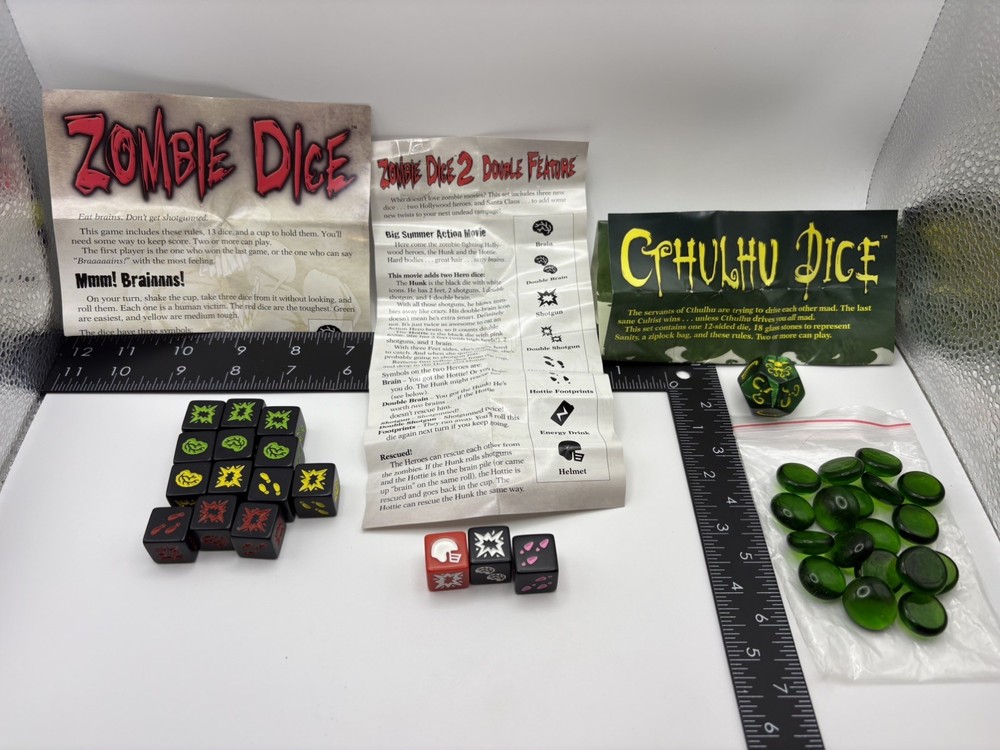 Zombie Dice, Zombie Dice 2 Double Feature & Cthulhu Dice Games Steve Jackson Lot