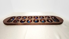 Vtg FAO Schwarz Cardinal MANCALA Premiere Edition Solid Walnut Wood & Gemstones