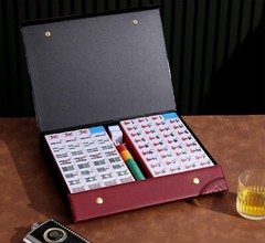 Chinese Mahjong Game Set X-Large 144 Numbered 1.5″ Blue Tiles Mah-Jongg in Case