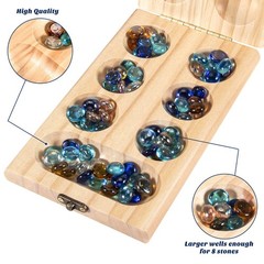 AMEROUS Wooden Mancala Board Game Set – Folding Standard Size, Multi Color