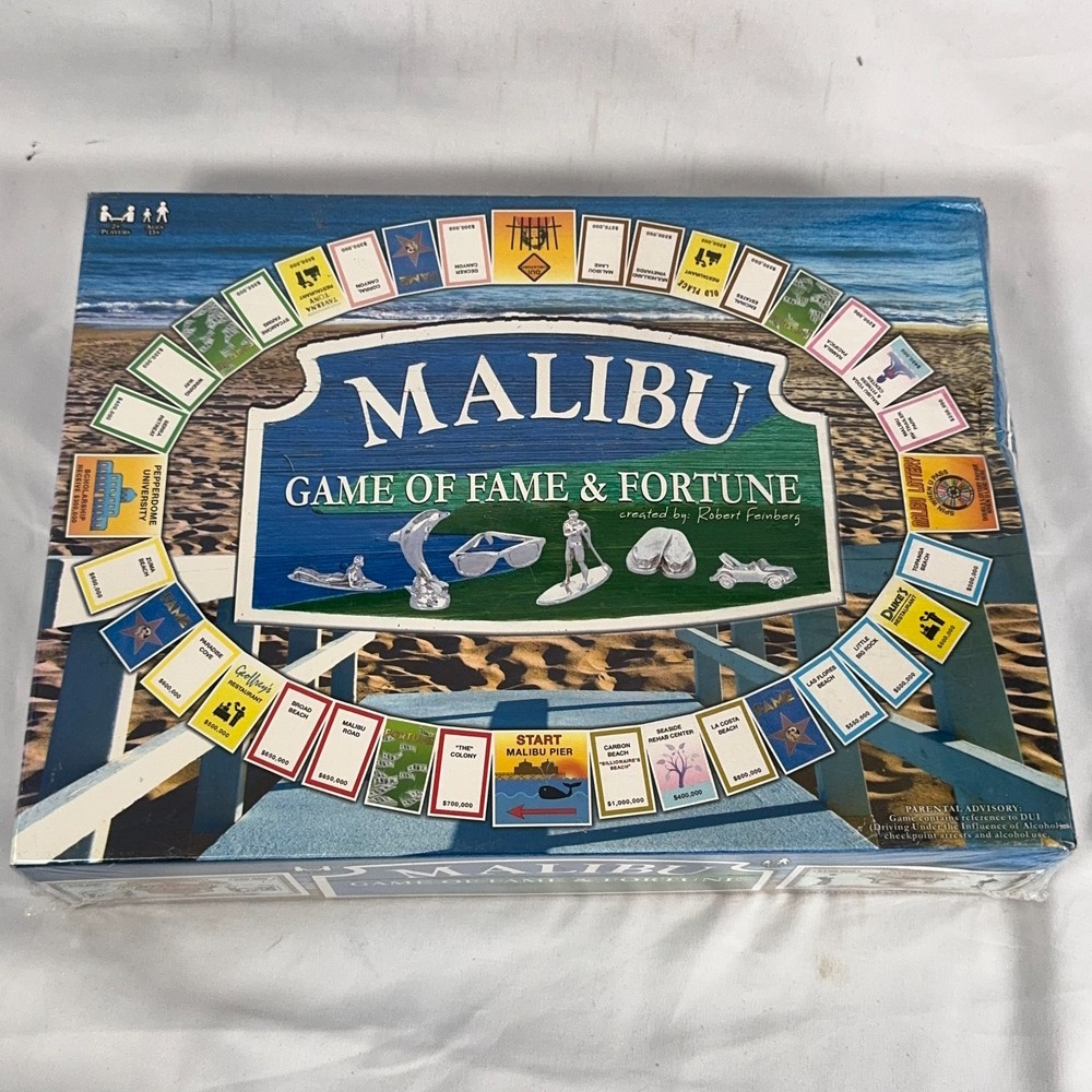 Malibu Game Fame Fortune Board Game 2014 New Sealed Monopoly Style Ages 13+