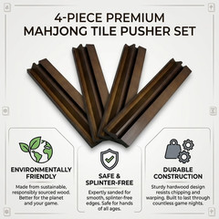 Premium Wood Mahjong Racks with Pushers, 17″ Wooden Tile Holders – Set of 4