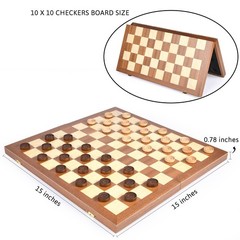15inch Checkers Folding Wooden Game Set, 100 Square Checkerboard Internationa…
