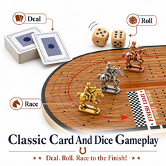 24.8in Wooden Horse Racing Board Game Foldable Large Race Track Set w Accessorie