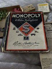 Vintage 1930s Monopoly Black Box Patent 2026082 Parts Money No Board As-Is