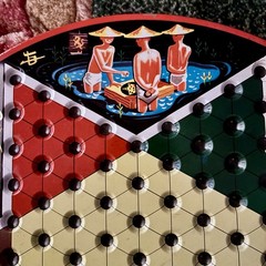 VTG Metal Tin Pixie Game Chinese Checkers Game Green Dragon w/Marbles Checkers