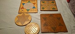 3 Vintage Chinese Checker Boards & 2 Solid Oak Boards