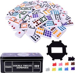 Mexican Train Dominoes Set – 91 Colorful Tiles with Storage Tin for 2-8 Players