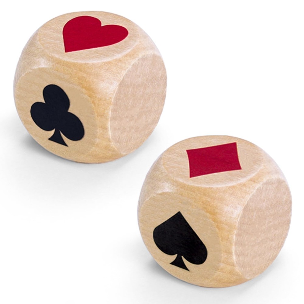 Trump Marker Dice Set 2PCS – Wooden Euchre Cube 1.57” with Black Velvet Storage
