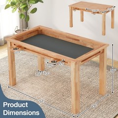 Oak Board Game Table with Removable Table Top, 52″ x 29″ Area, Leather Playmat