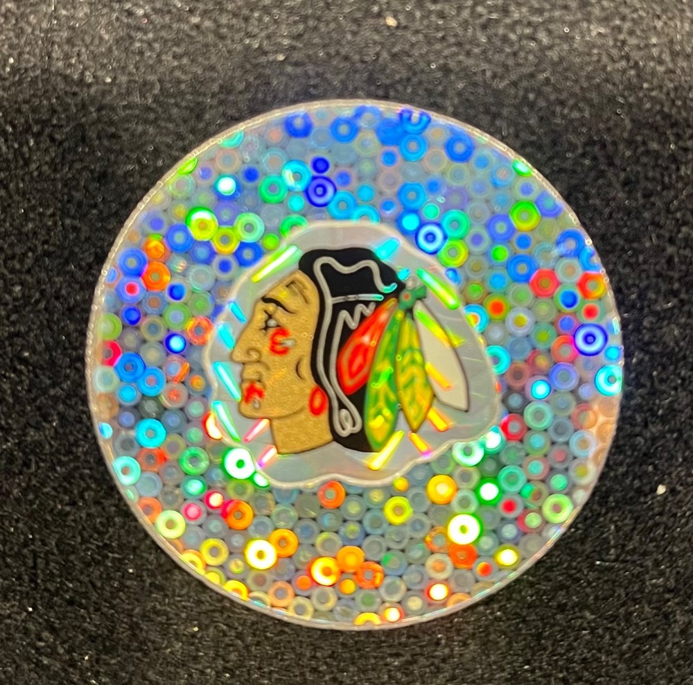 Chicago Blackhawks (white Feather) NHL Team Logo Metal Pog Slammer Silver Glitte