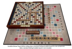 Scrabble Deluxe Travel Edition Wooden Folding Board Game Road Trip Open Box Used