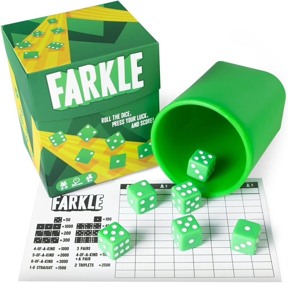 Farkle Dice Game 6 Dice Storage Cup Scorecards Family Game Ages 8+ 2-8 Players