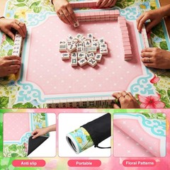 Floral Mahjong Table Covers 31.5″ x 31.5″ with Carrying Mahjong Mat for Table