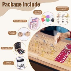Extra Large 28″ Foldable Horse Race Board Game – Wood Chessboard, Metal Horses,