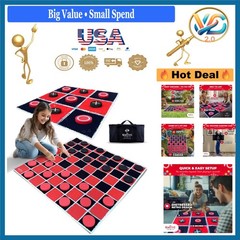 Giant Checkers & Tic Tac Toe Game Set 3ft x 3ft Washable Canvas Kids Outdoor
