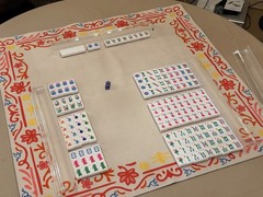 Mah Jong Complete Set w/ Racks, pink sparkle Tiles & 2 Dice (no bag)