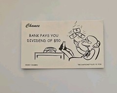 2001 Monopoly The Simpsons Bank Pays You Dividend Mr. Burns Chance Card Game