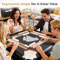 Mahjong Racks with Pushers Set of 4, All-In-One Tile Wooden Mahjong Racks 4 Stro