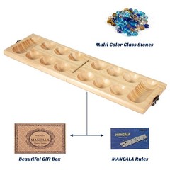 AMEROUS Wooden Mancala Board Game Set – Folding Standard Size, Multi Color