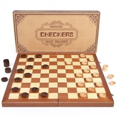 VAMSLOVE 15inch Checkers Folding Wooden Game Set, 100 Square Checkerboard Int…