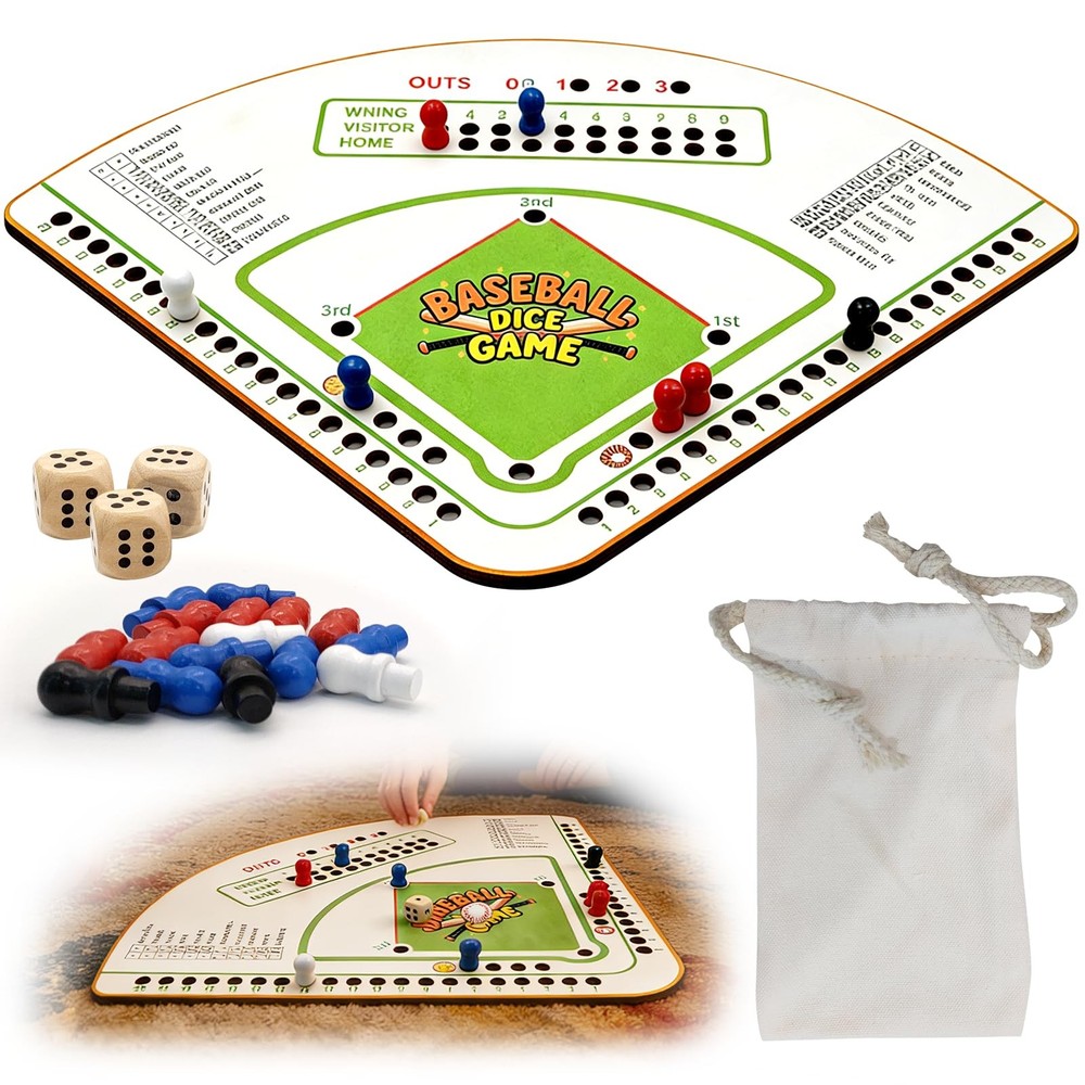 Baseball Board Gameï¼Œ5mm Thick Solid Oak Baseball Board Game, Portable Dice …