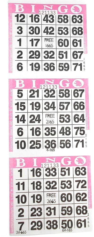 3 on Vertical Bingo Paper Game Cards- Case of 3000 Sheets- Pink Border