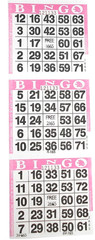 3 on Vertical Bingo Paper Game Cards- Case of 3000 Sheets- Pink Border