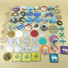 Junk Draw Lot of Coin Tokens from the 1990s. Metal, Plastic, Cardboard, Wood