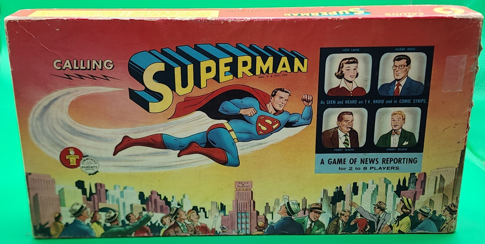 Vintage Calling Superman News Reporting Board Game Daily Planet Transogram 1954