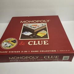 Monopoly & Clue Board Games Deluxe Vintage Ed. 2-in-1 Game Collection Wood Board