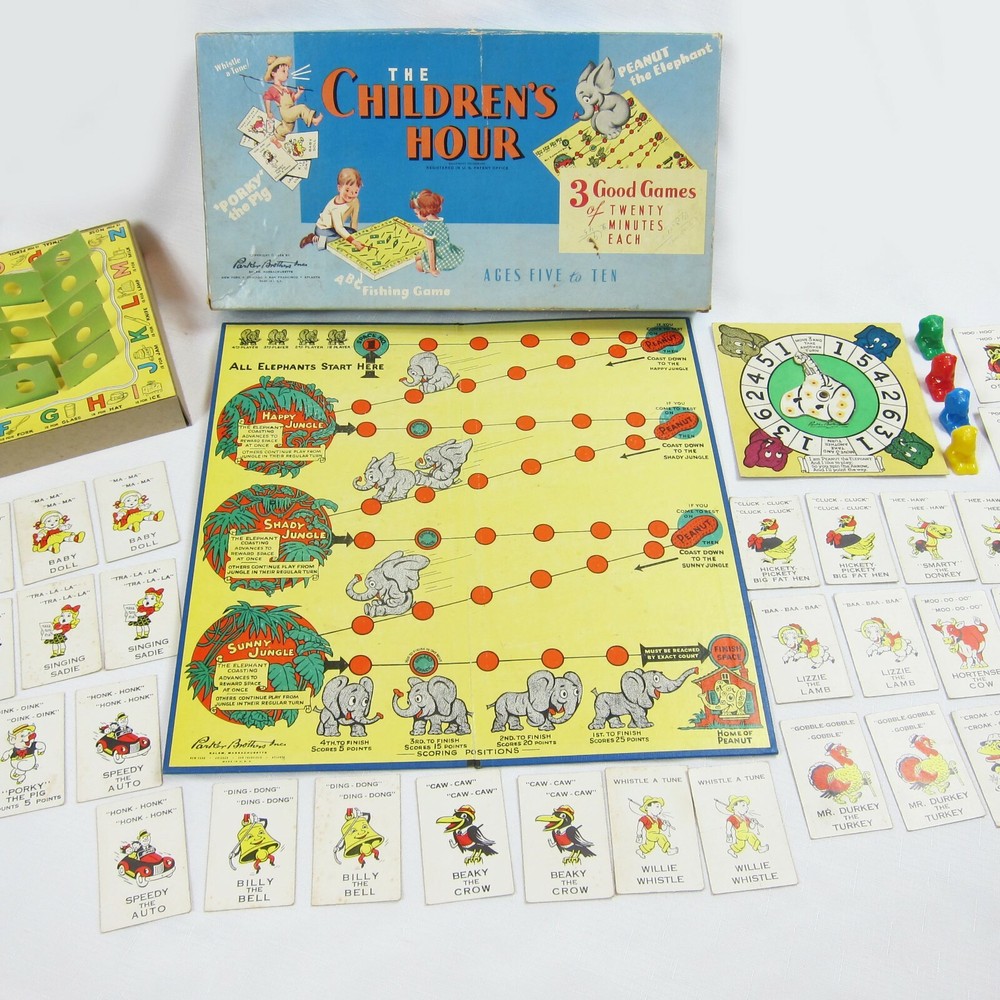 Vintage 1958 The Children’s Hour Parker Brothers 3 Games in 1, Each 20 minutes