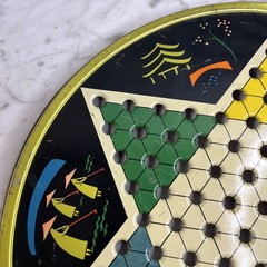 Vintage Pressman Toy Corp Chinese Checker Board Round Metal Multicolor 1153 USA