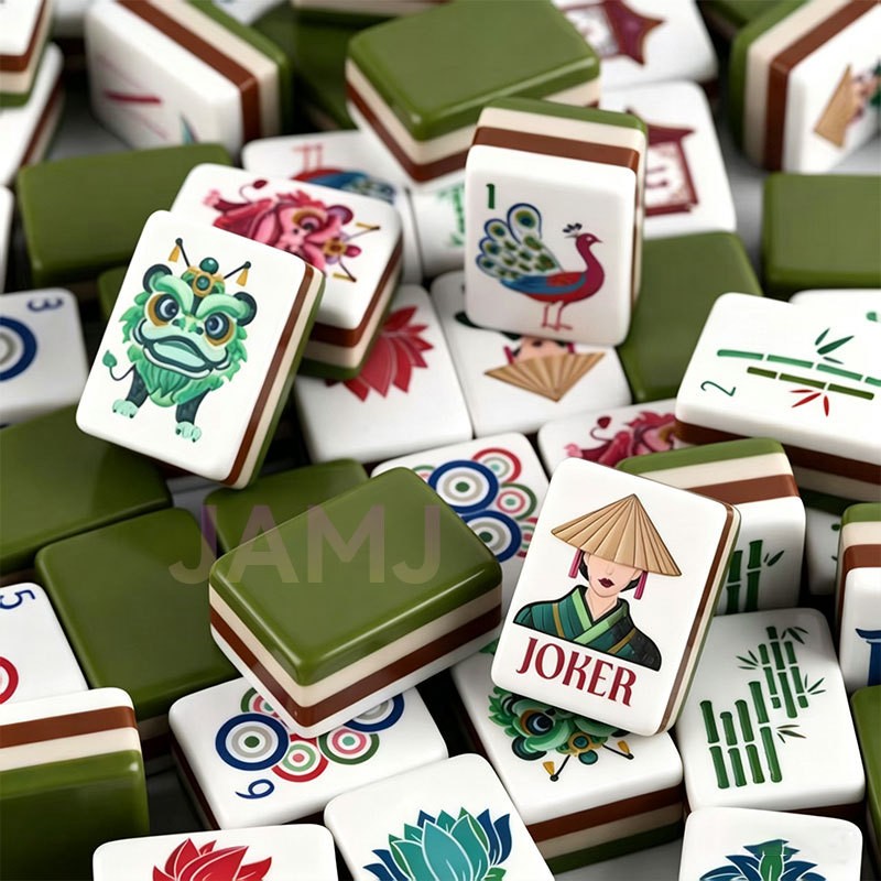 4-Layer Acrylic Mahjong Set 160Pcs Olive Green Chinese Carved American Mahjong